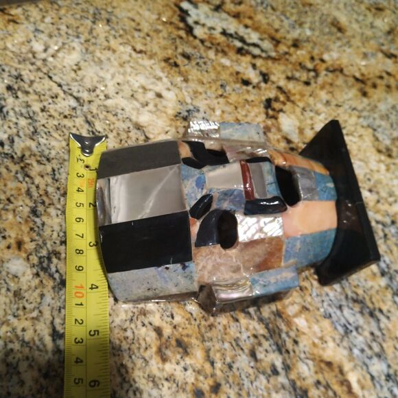 Mayan Death Mask Mother Pearl Onyx Abalone Burial Mosaic Sculpture Folk Art - Picture 11 of 11
